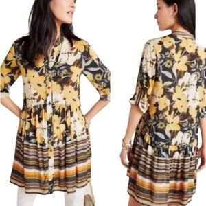 Blank London Anthropologie X-Small Black Yellow Floral Button Down Mini Dress